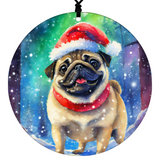 Dog Christmas Ornament - Watercolor Theme With Snow, Santa Cap and Northern Lights