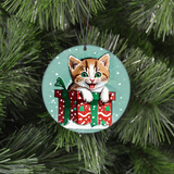 Cat Christmas Ornament - Vintage Style Featuring Kitten and Wrapped Gift