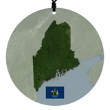 State Christmas Ornament - Festive Design Featuring Aerial State Map and State Flag Graphic