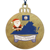 State Christmas Ornament - Wood Ornament Featuring State Flag, Map Silhouette, and Santa Claus