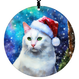Cat Christmas Ornament - Watercolor Theme With Snow, Santa Cap and Northern Lights