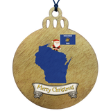 State Christmas Ornament - Wood Ornament Featuring State Flag, Map Silhouette, and Santa Claus