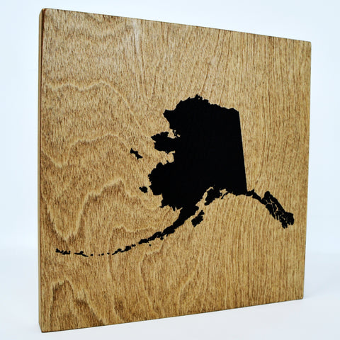 Alaska Wall Decor - 8x8 Decorative AK Map Wood Box Sign - Ready To Hang Alaska Decor
