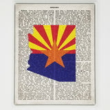 Arizona Flag Canvas Wall Decor - 8x10 Decorative AZ State Map Silhouette Encyclopedia Art Print - ARI Decorations