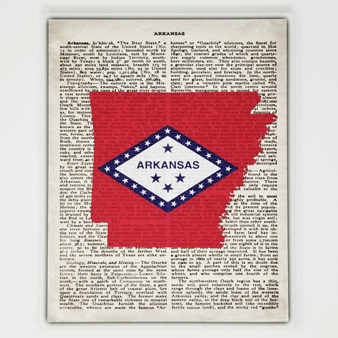Arkansas Flag Canvas Wall Decor - 8x10 Decorative AR State Map Silhouette Encyclopedia Art Print - ARK Decorations