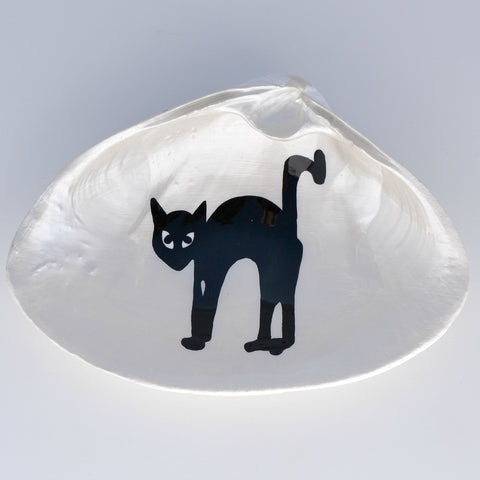 Black Cat Halloween Clam Shell Dish | Jewelry Dish - Spoon Rest - Soap Dish - Cranberry Collective - Cape Cod Gifts - Beach and Nautical Decor