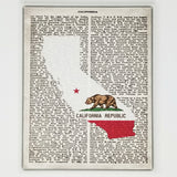 California Flag Canvas Wall Decor - 8x10 Decorative CA State Map Silhouette Encyclopedia Art Print - California Republic Decorations