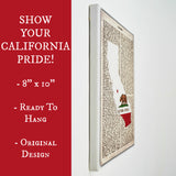 California Flag Canvas Wall Decor - 8x10 Decorative CA State Map Silhouette Encyclopedia Art Print - California Republic Decorations