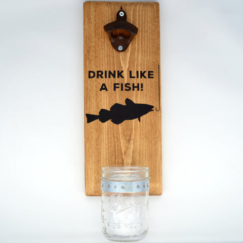 Drink Like a Fish - Wall Mounted Bottle Opener with Cap Catcher
