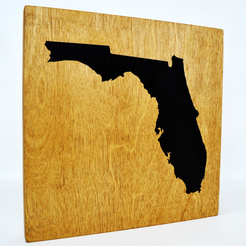 Florida Wall Decor - 8x8 Decorative FL Map Wood Box Sign - Ready To Hang Florida Decor