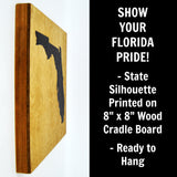 Florida Wall Decor - 8x8 Decorative FL Map Wood Box Sign - Ready To Hang Florida Decor