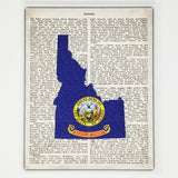Idaho Flag Canvas Wall Decor - 8x10 Decorative Idaho State Map Silhouette Encyclopedia Art Print - ID Decorations