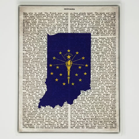 Indiana Flag Canvas Wall Decor - 8x10 Decorative IN State Map Silhouette Encyclopedia Art Print - Hoosier State Decorations