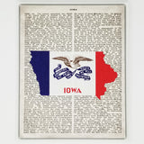Iowa Flag Canvas Wall Decor - 8x10 Decorative IA Map Silhouette Encyclopedia Art Print - Hawkeye State Decorations