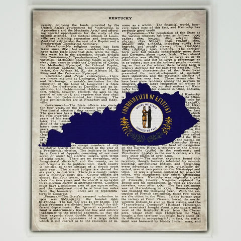 Kentucky Flag Canvas Wall Decor - 8x10 Decorative Kentucky State Map Silhouette Encyclopedia Art Print - KY Decorations