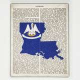 Louisiana Flag Canvas Wall Decor - 8x10 Decorative Louisiana State Map Silhouette Encyclopedia Art Print - LA Decorations