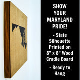 Maryland Wall Decor - 8x8 Decorative MD Map Wood Box Sign - Ready To Hang Maryland Decor