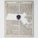 Massachusetts Flag Canvas Wall Decor - 8x10 Decorative MA State Map Silhouette Encyclopedia Art Print - Mass Decorations