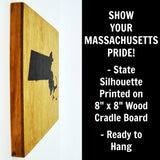 Massachusetts Wall Decor - 8x8 Decorative MA Map Wood Box Sign - Ready To Hang Massachusetts Decor