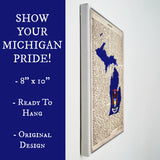 Michigan Flag Canvas Wall Decor - 8x10 Decorative MI Map Silhouette Encyclopedia Art Print - Wolverine State Decorations