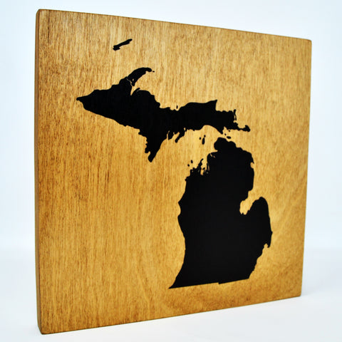 Michigan Wall Decor - 8x8 Decorative MI Map Wood Box Sign - Ready To Hang Michigan Decor