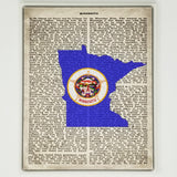 Minnesota Flag Canvas Wall Decor - 8x10 Decorative MN State Map Silhouette Encyclopedia Art Print - MINN Decorations