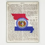 Missouri Flag Canvas Wall Decor - 8x10 Decorative MO State Map Silhouette Encyclopedia Art Print - Mizzou Decorations