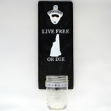 New Hampshire Live Free or Die - Wall Mounted Bottle Opener with Cap Catcher - Cranberry Collective - Cape Cod Gifts - Beach and Nautical Decor