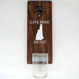 New Hampshire Live Free or Die - Wall Mounted Bottle Opener with Cap Catcher - Cranberry Collective - Cape Cod Gifts - Beach and Nautical Decor