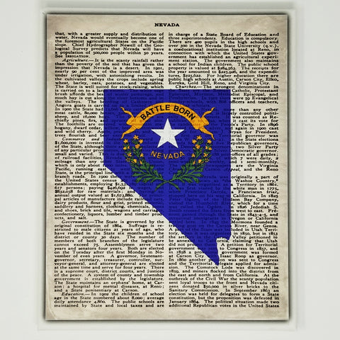 Nevada Flag Canvas Wall Decor - 8x10 Decorative NV State Map Silhouette Encyclopedia Art Print - NEV Decorations