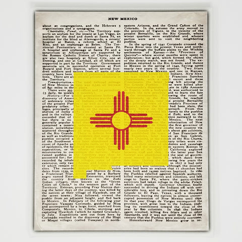 New Mexico Flag Canvas Wall Decor - 8x10 Decorative New Mexico State Map Silhouette Encyclopedia Art Print - NM Decorations