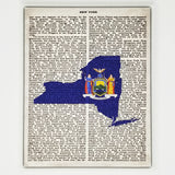 New York Flag Canvas Wall Decor - 8x10 Decorative NY State Map Silhouette Encyclopedia Art Print - NY Decorations