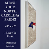 North Carolina Flag Canvas Wall Decor - 8x10 Decorative NC State Map Silhouette Encyclopedia Art Print - Carolina Decorations