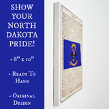 North Dakota Flag Canvas Wall Decor - 8x10 Decorative ND State Map Silhouette Encyclopedia Art Print - N.Dak. Decorations