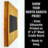 North Dakota Wall Decor - 8x8 Decorative ND Map Wood Box Sign - Ready To Hang North Dakota Decor