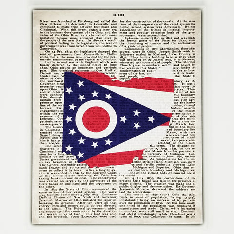 Ohio Flag Canvas Wall Decor - 8x10 Decorative OH State Map Silhouette Encyclopedia Art Print - Buckeye State Decorations