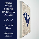 South Carolina Flag Canvas Wall Decor - 8x10 Decorative SC State Map Silhouette Encyclopedia Art Print - Carolina Decorations