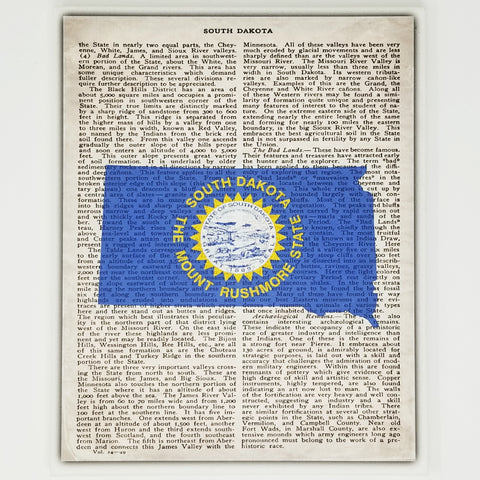 South Dakota Flag Canvas Wall Decor - 8x10 Decorative SD State Map Silhouette Encyclopedia Art Print - S.Dak. Decorations