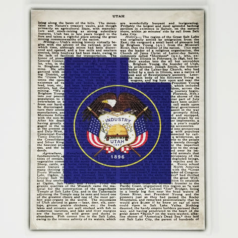 Utah Flag Canvas Wall Decor - 8x10 Decorative Utah State Map Silhouette Encyclopedia Art Print - UT Decorations