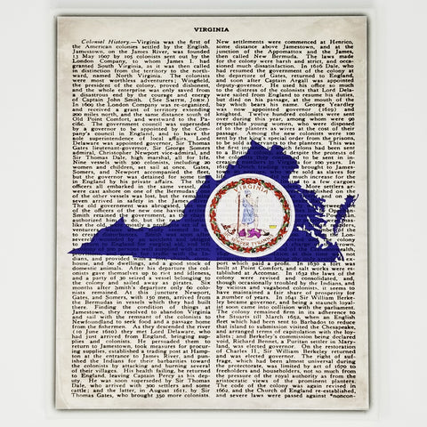Virginia Flag Canvas Wall Decor - 8x10 Decorative Virginia State Map Silhouette Encyclopedia Art Print - VA Decorations