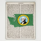 Washington Flag Canvas Wall Decor - 8x10 Decorative WA State Map Silhouette Encyclopedia Art Print - WASH Decorations