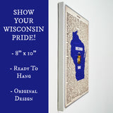 Wisconsin Flag Canvas Wall Decor - 8x10 Decorative WI State Map Silhouette Encyclopedia Art Print - Badger State Decorations